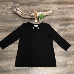 Michael Kors Black Blouse Keyhole with Gold Rings